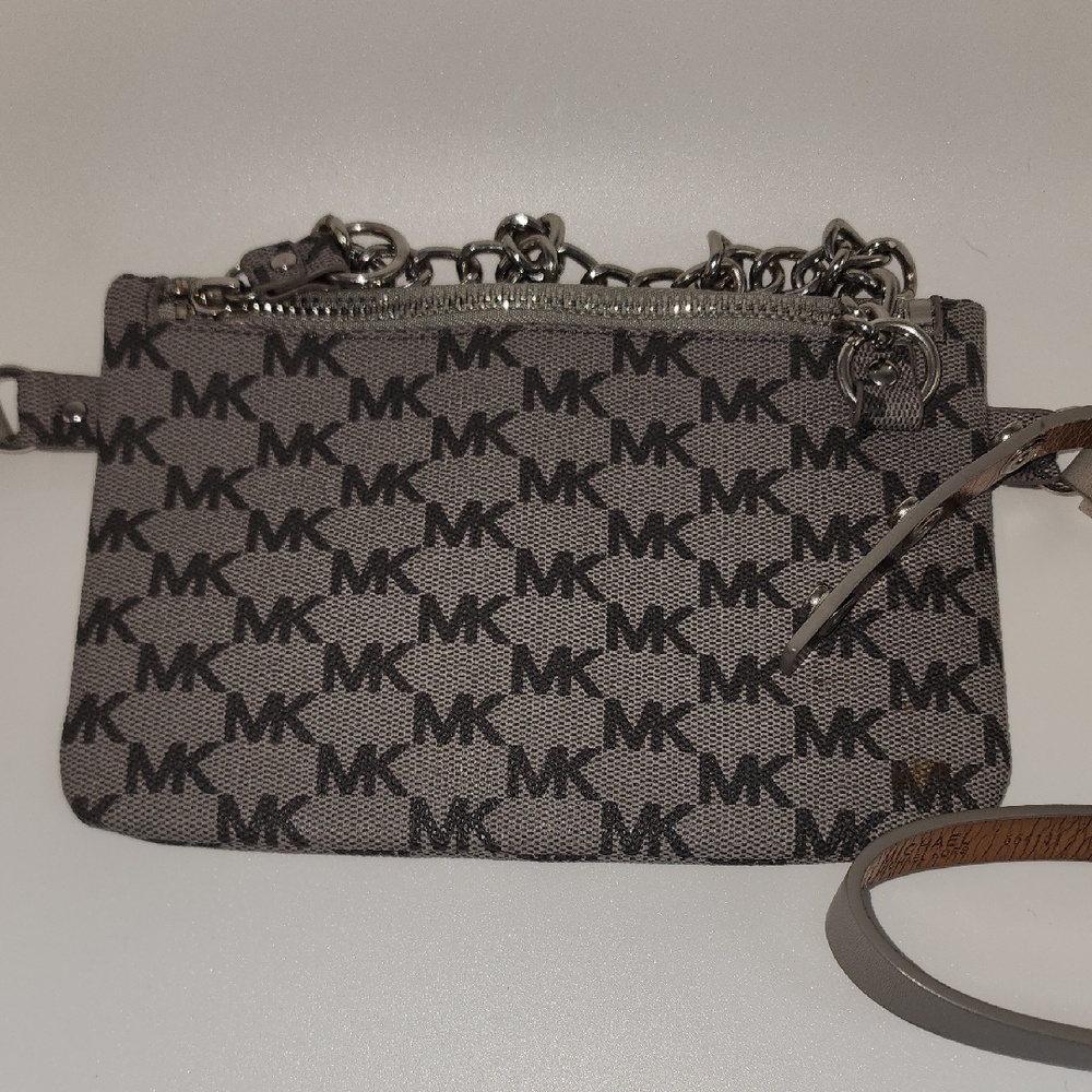 Michael Kors MK Logo Crossbody Wristlet, Fanny Pack Or‎ Belt Bag - Gray/Brown